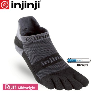 【INJINJI 美國 RUN避震吸排五趾隱形襪《黑/灰》】4095/五指襪/專業排汗襪/登山健行襪/休閒襪