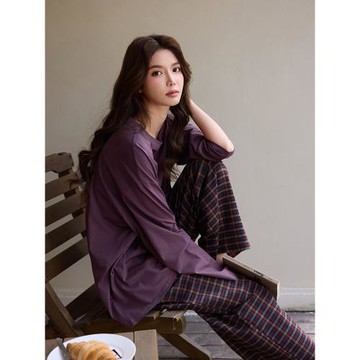 25年新款莫代爾棉睡衣女春秋長袖休閑家居服柔軟寬松圓領長褲套裝