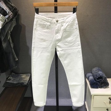 2025新款簡約白色牛仔褲男修身韓版青年彈力小腳褲子男士百搭休閑