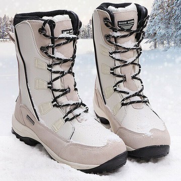 米白色保暖防滑防水中筒滑雪靴雪地靴子黑妞私藏