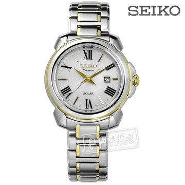 SEIKO 精工 / V137-0CT0G.SUT346J1 / Premier藍寶石水晶太陽能日期不鏽鋼手錶 銀色 31mm