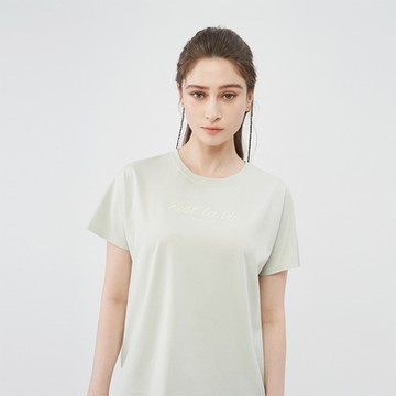 GIORDANO 女裝Sorona英文印花短袖上衣 - 59 水銀灰綠