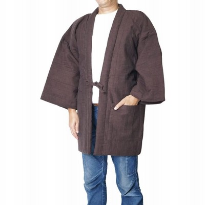 【ひめか】綿入り はんてん 源氏 リバーシブル 半天 どてら 日本製　茶-裏扇風神雷神
