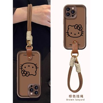 適用蘋果15手機殼秋冬新款iPhone16ProMax復古HelloKitty帶掛繩14全包防摔13可愛女款12小羊皮plus硅膠11軟殼