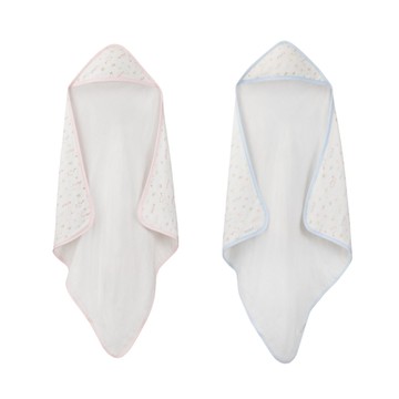 康貝 Combi 純棉柔紗快樂車車系列-連帽浴巾(藍/粉)