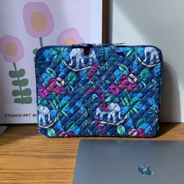 外貿工廠尾單-藝術印花~純棉絎縫/絎繡夾棉筆記本內膽包緩沖電腦包14寸電腦保護包