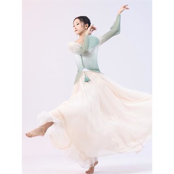 旋宮古典舞蹈服輕薄紗衣古韻燙鉆上衣喇叭袖側開叉漸變色演出服女