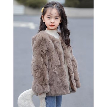 兒童皮草外套真獺兔毛男女童中長款無帽冬季保暖加厚寶寶毛毛外套