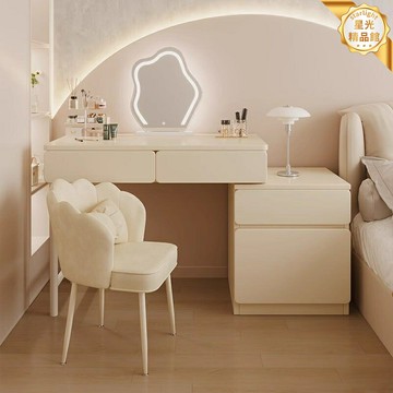 【奶油風一體】梳妝檯 床頭櫃 化妝桌 梳妝桌 書桌 收納櫃 臥室傢俱 女生臥室 小戶型神器 2025新款 簡約現代設計