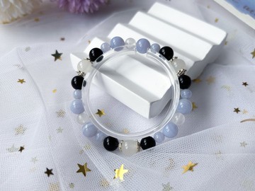 【初雪】天然藍紋瑪瑙 黑瑪瑙 藍月亮石 玉髓 S925純銀 設計手鍊