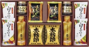  清海之宴 詰合せ 白子のり味のり(8切5枚)×4 天然醸造醤油 (200ml) 焼きのり入佃煮 (85g) ふかひれスープ (5.5