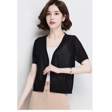 桑蠶絲小開衫女短款外套夏季冰絲針織披肩防嗮衫外搭配裙子空調衫