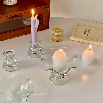 元氣角落 復古透明玻璃波浪碟燭臺雞蛋蠟燭裝飾擺件ins風創意燭托