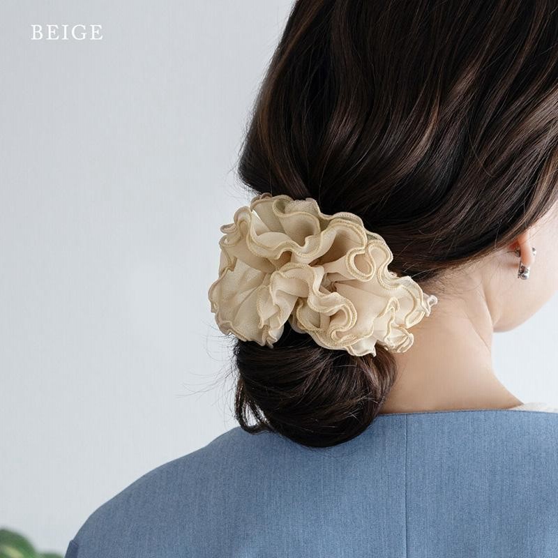 シュシュ 大きめ ヘアアクセ ヘアゴム シフォン ドレープ