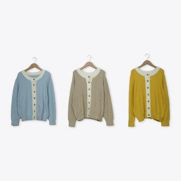 【MOSS CLUB】2WAY撞色領邊絨毛針織外套 藍 駝 黃(魅力商品)
