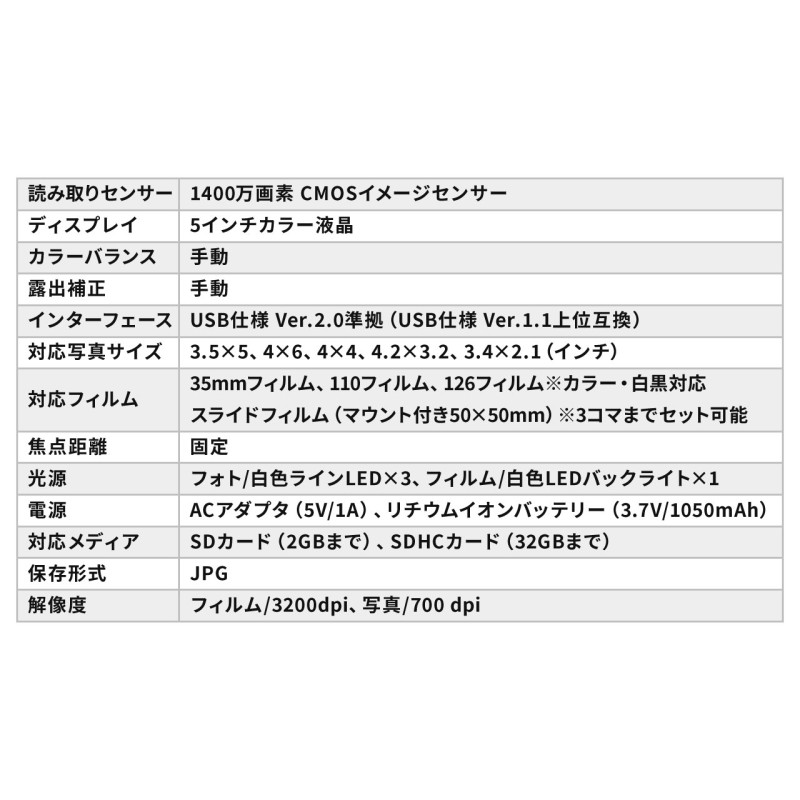 WEB限定カラー フィルムスキャナー 高画質 1400万画素 フォトスキャナー 35mm 110 126フィルム対応 3200dpi 写真 ネガ  デジタル化 ネガスキャナー スキャン HDMI出力対応