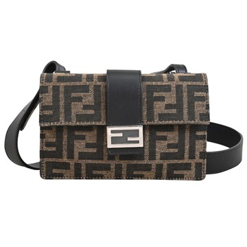 FENDI 7M0295 Baguette Pouch 緹花斜背手機包/腰帶包.棕黑