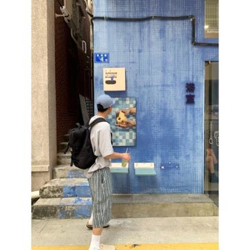 日系復古藍綠格紋寬松廓形七分褲2025春夏新款中性百搭闊腿直筒褲