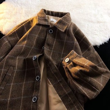 冬季復古格子夾克外套男痞帥韓版寬鬆潮流翻領外套男