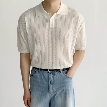 正韓輕薄亞麻羅紋翻領短袖針織衫 4色 YUPPIE 預購商品 0617