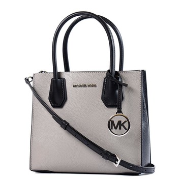 MICHAEL KORS MERCER 拚色鵝卵石紋手提斜背二用包-灰黑中