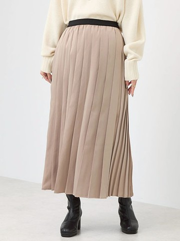 腰際鬆緊定番緞面百褶裙(1N37L0L0200) - earth music&ecology