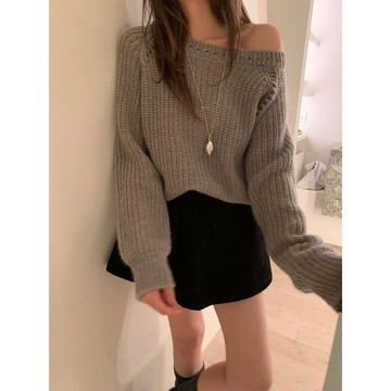 ˏˋ 𝐻𝑒𝑦 𝑆𝑝𝑟𝑖𝑛𝑔 - ̗̀ 🌷⛅️ ̖́‎韓國 INS溫柔風一字領露肩斜肩毛衣 針織上衣女