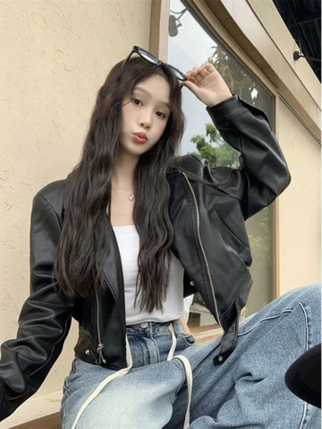 皮衣咖色pu女復古短款修身氣質高級感顯瘦時尚皮夾克上衣秋季新款【倪醬】