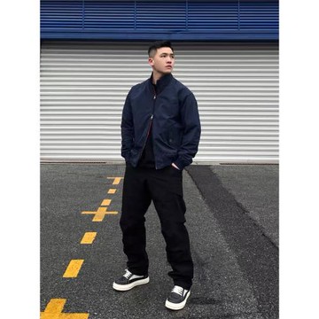 美式哈靈頓教練夾克男春秋季立領沖鋒衣純色復古戶外工裝飛行外套