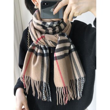 2025新款羊毛圍巾女秋冬英倫百搭格子絲巾雙面長款圍脖保暖大披肩
