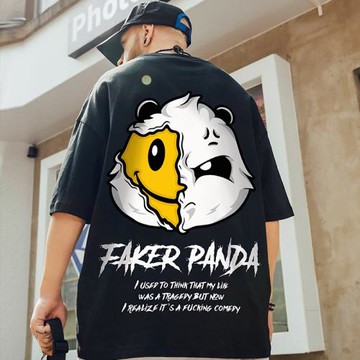 潮牌oversize加肥加大半袖熊貓