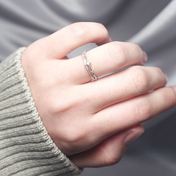 珍愛花嫁純銀雙環戒 Taffy系列小鑽戒 925純銀戒指 尾戒