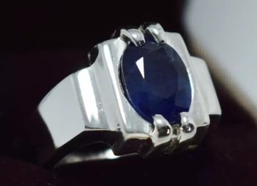 深藍色藍寶石戒指 喀什米爾藍寶石 專為男性打造的真藍寶石戒指 佔星
