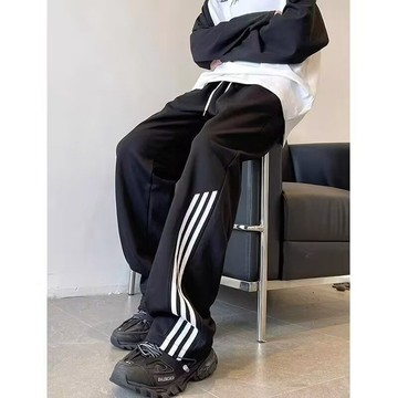 【老林】2024新款寬鬆休閒褲男韓版潮流百搭褲子夏季薄款墜感闊腿拖地長褲 んじ