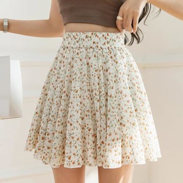 雪紡碎花高腰A字半身裙女夏季胖mm2-300斤大碼寬松防走光百褶短裙