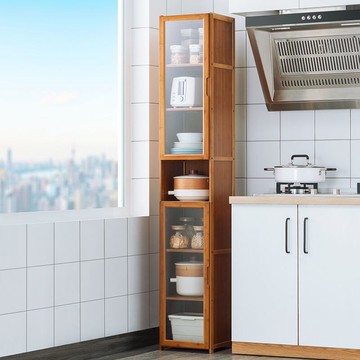 現廚房用品夾縫置物架落地式多層放鍋具調料收納櫃帶門儲物架碗櫥櫃置物架縫隙 隙縫收納