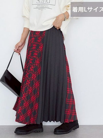 什錦格紋拼接百褶長裙(0H000601700) - AMERICAN HOLIC