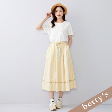 betty’s貝蒂思 小花刺繡腰間抽繩長裙 (米白)