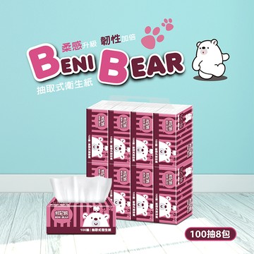 BeniBear邦尼熊復古酒紅條紋抽取式衛生紙100抽8包6袋