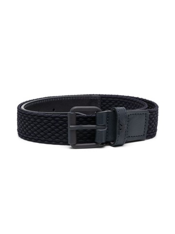 Emporio Armani Kids - logo-embossed woven buckle belt - kids - Elastane/Viscose/Calf Leather - L - Blue