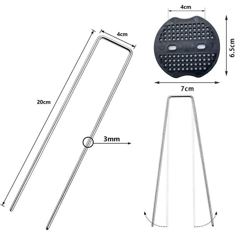 防草シート 固定ピン セット 黒丸付き AOKKR Uピン 杭 人工芝固定用 園芸用20cm 4cm 20cm