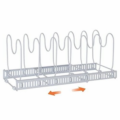 伸縮式 鍋ラック キッチン収納ラック フライパンラック 10つ仕切り付き フライパン 食器 鍋蓋 お皿 まな板 鍋置き 引き出し用 シンク下用 白い