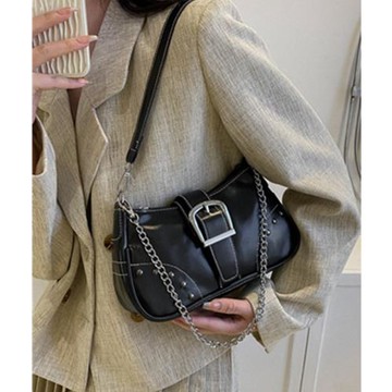 2023新款復古鏈條鉚釘月牙包潮酷辣妹腋下包高級感小眾個性單肩包