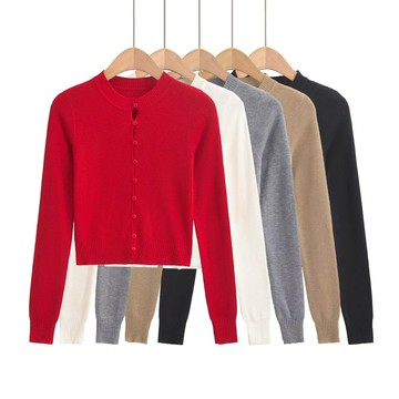 歐美秋季新款慵懶風美拉德針織衫女2024彈力修身外穿開衫上衣批發鑫弘-素時衣櫥