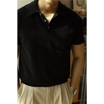 柴米翻領棕色黑色Polo衫knit shirt美式復古純棉針織T恤阿美咔嘰