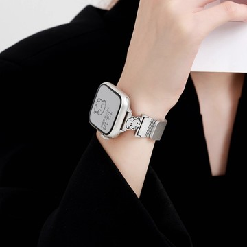 新款 細款卡通米蘭尼斯 金屬錶帶 適用 Apple Watch 10 錶帶 s10 9 8 7 6 SE 蘋果錶帶