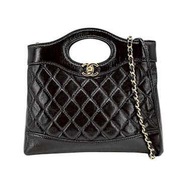 Chanel 香奈兒 31 Bag 油蠟羊皮淡金雙鍊手提斜背包-mini(AS4133-黑)