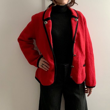 80年代 歐洲古著 奧地利製 紅色羊毛外套