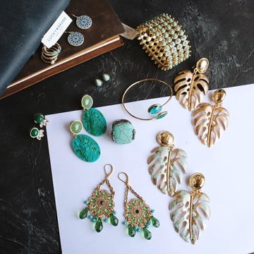 MONA 歐美外貿原單飾品復古巴洛克流蘇寶石閃亮手鐲浮雕耳環戒指