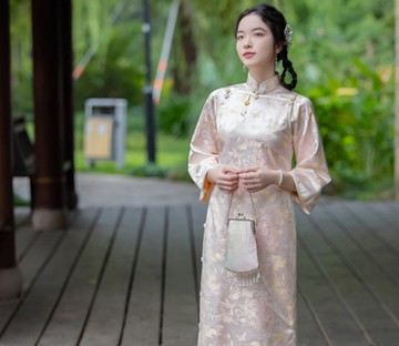 【云水吟】 新中式復古/古法雙襟倒大袖/織錦提花旗袍